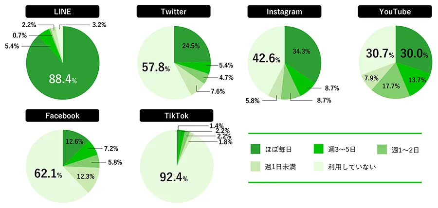 各SNS別の利用頻度のグラフ