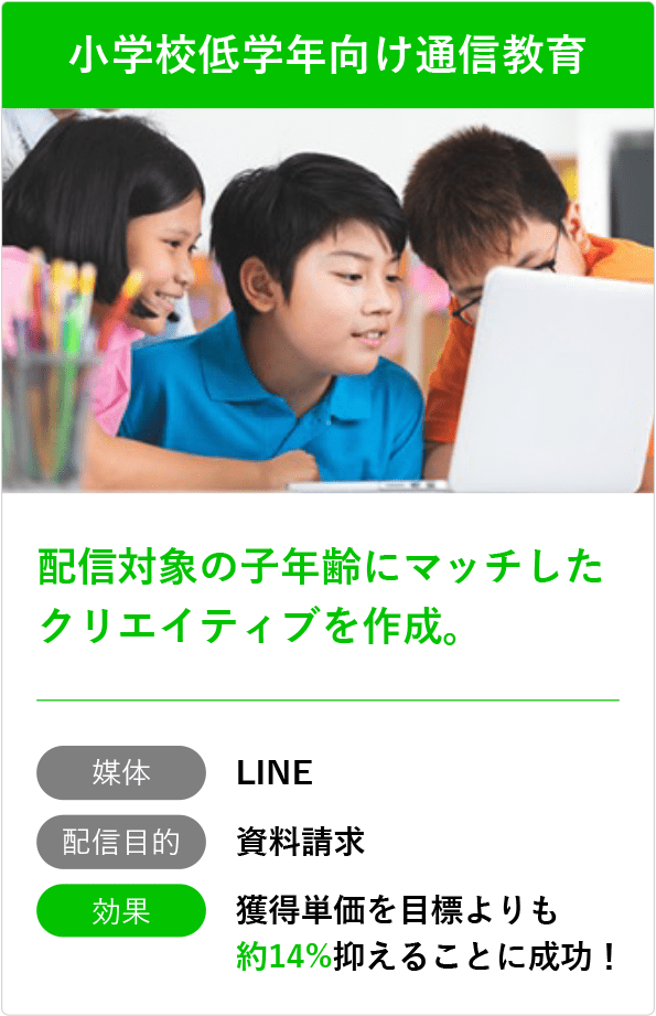 小学校低学年向け通信教育事例。獲得単価を目標よりも約14％抑えることに成功！